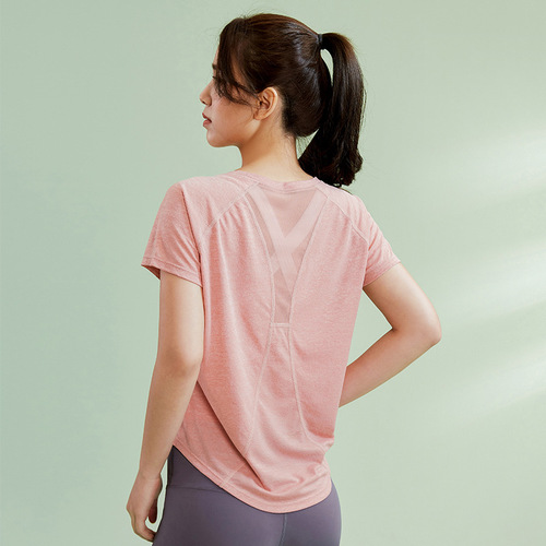 Yoga top for women, summer running sports training short sleeve sexy loose slimming mesh beautiful back fitness T-shirt