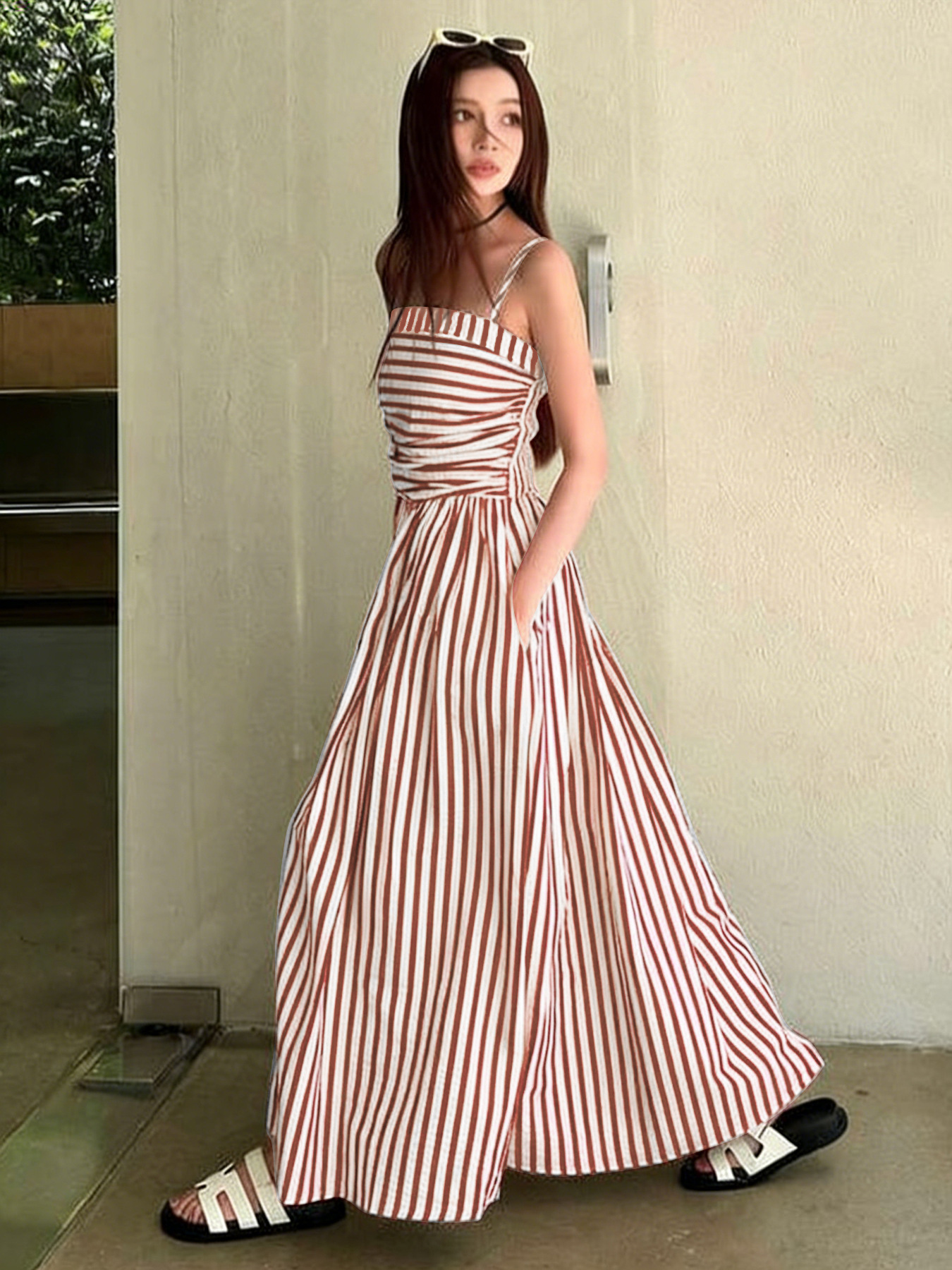 Women's Clothing Striped Maxi Dress With Pockets – Lightweight Resort Wear For Summer, American Style"​​_ecoleips.com