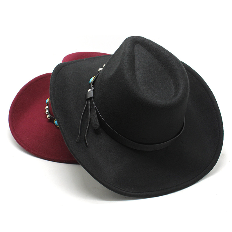 Unisex Ethnic Style Solid Color Flat Eaves Fedora Hat display picture 3