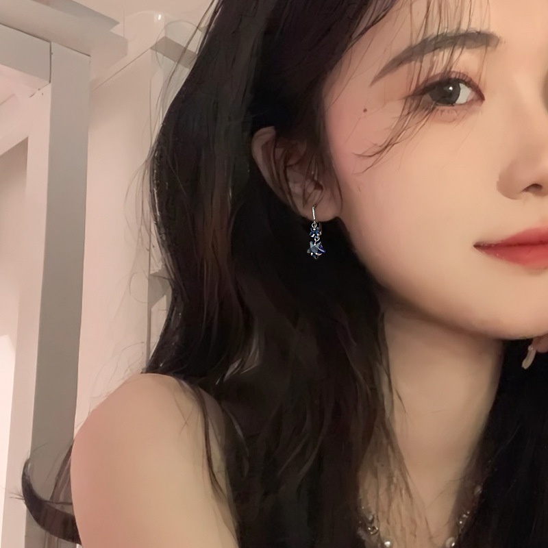 蓝色星星耳环女2025爆款轻奢高级感清新甜美百搭个性时尚小巧耳饰|undefined