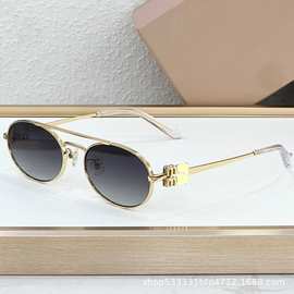 mumu新款金属椭圆框太阳镜女54zs网红同款双鼻梁防紫外线墨镜百搭