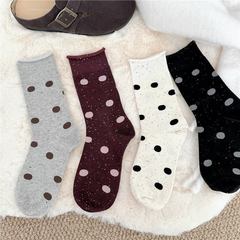 中筒襪秋冬圓點韓版ins堆堆襪秋日氛圍感"蝴蝶結點子紗無骨襪子女