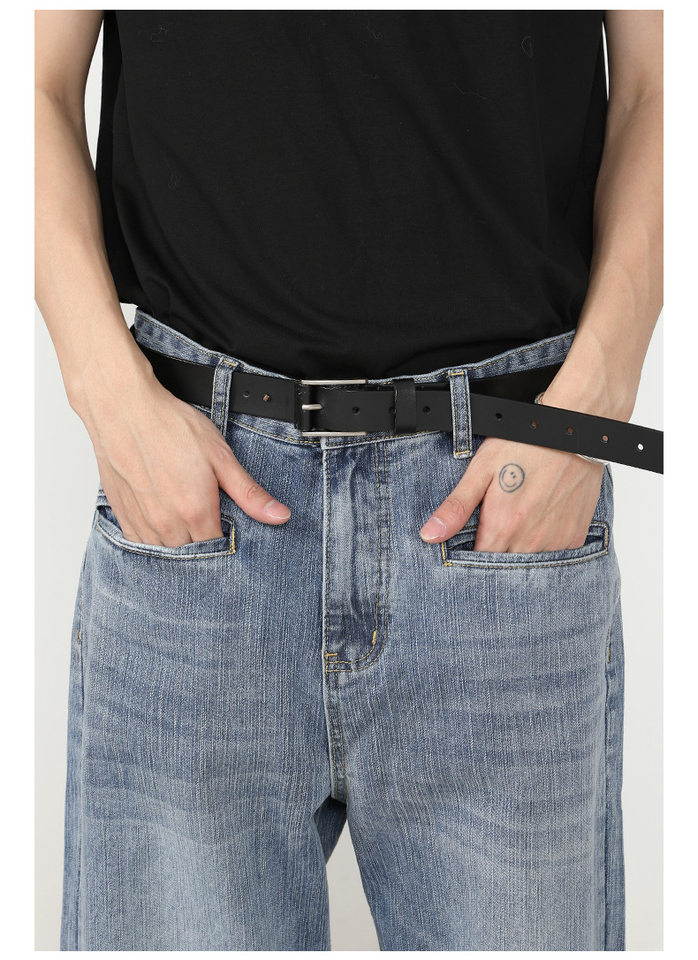 Quần jeans nam ống rộng suông thẳng túi trước họa tiết vân tre — màu xanh chi tiết 13