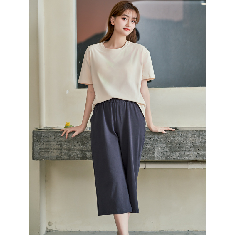 156 라이트 살구색 + 숯 [반팔 + 크롭 팬츠]