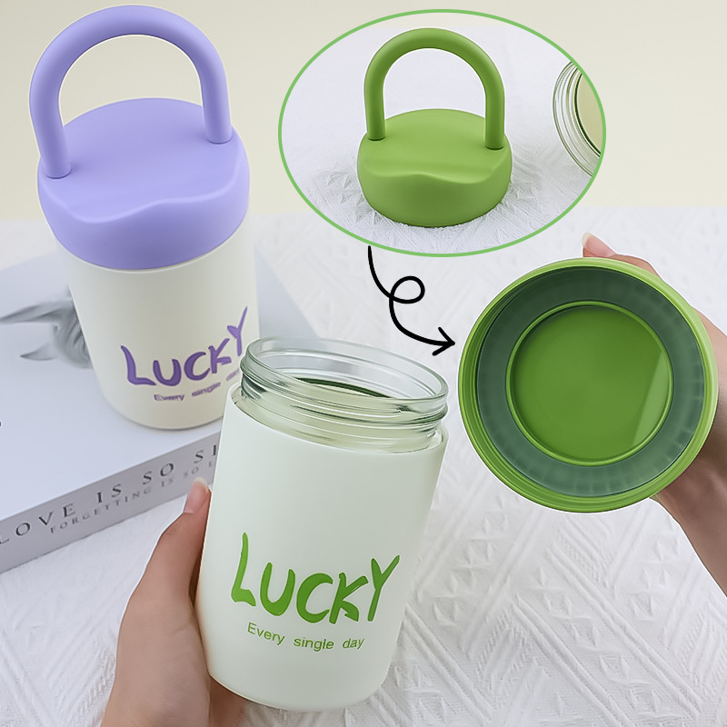 Taza de agua de vidrio portátil portátil Taza de regalo de soporte de teléfono móvil ins simple Taza de grasa Taza de regalo de mano de gran capacidad