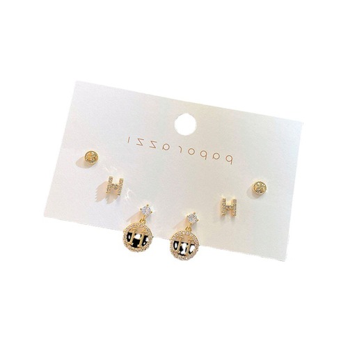 S925 silver needle Korean letter H three-piece set with personality, niche, light luxury, fashion and high-end design women's earrings