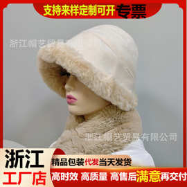 毛绒渔夫帽女冬季加厚保暖盆帽 防风雷锋帽麂皮绒蒙古帽兔毛帽子