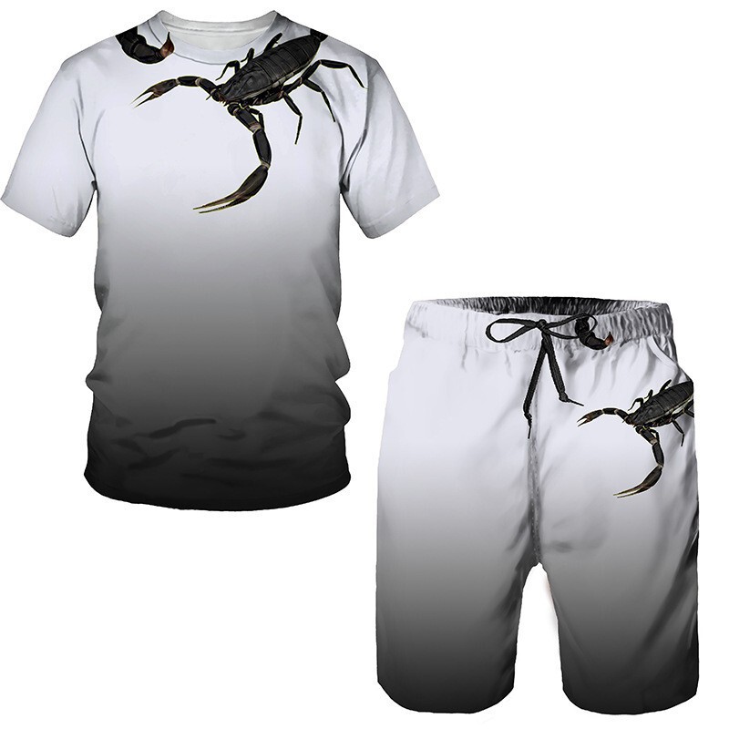Summer European and American Fashion Street Men's T-shirt 3d Digital Printing Shorts Scorpion Printing Men's Casual Suit