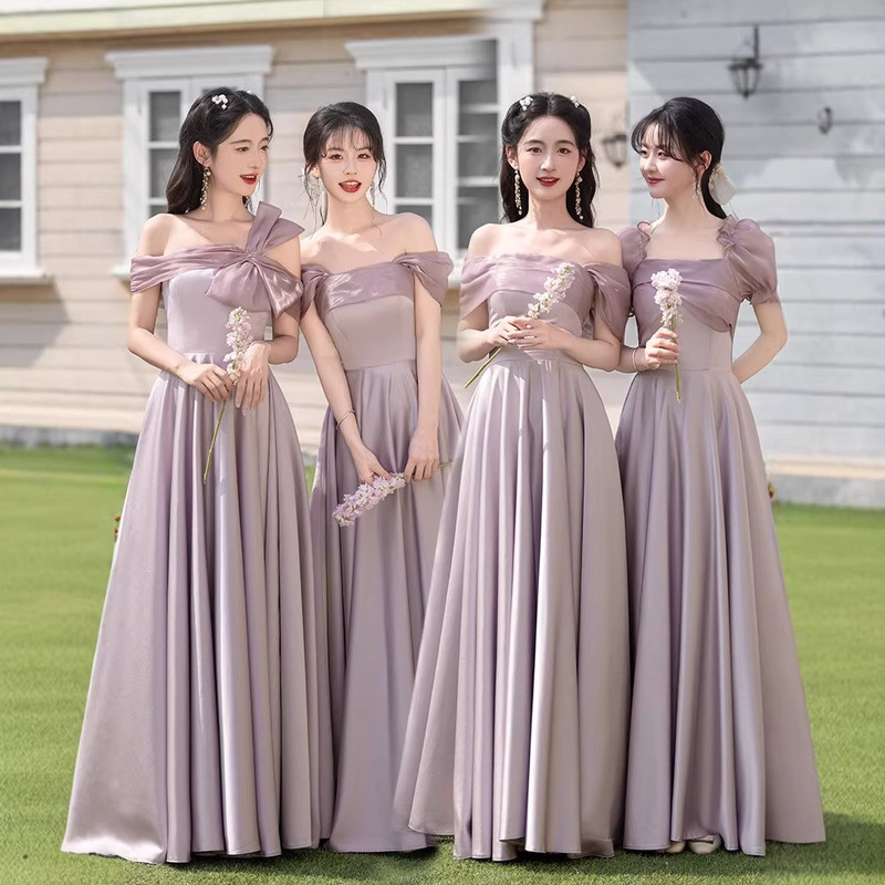 Purple Bridesmaid Dresses 2026 New Spring Style Niche Sister Group Satin Evening Dresses That Can Be Worn Casually, Perfect for Adult Ceremonies