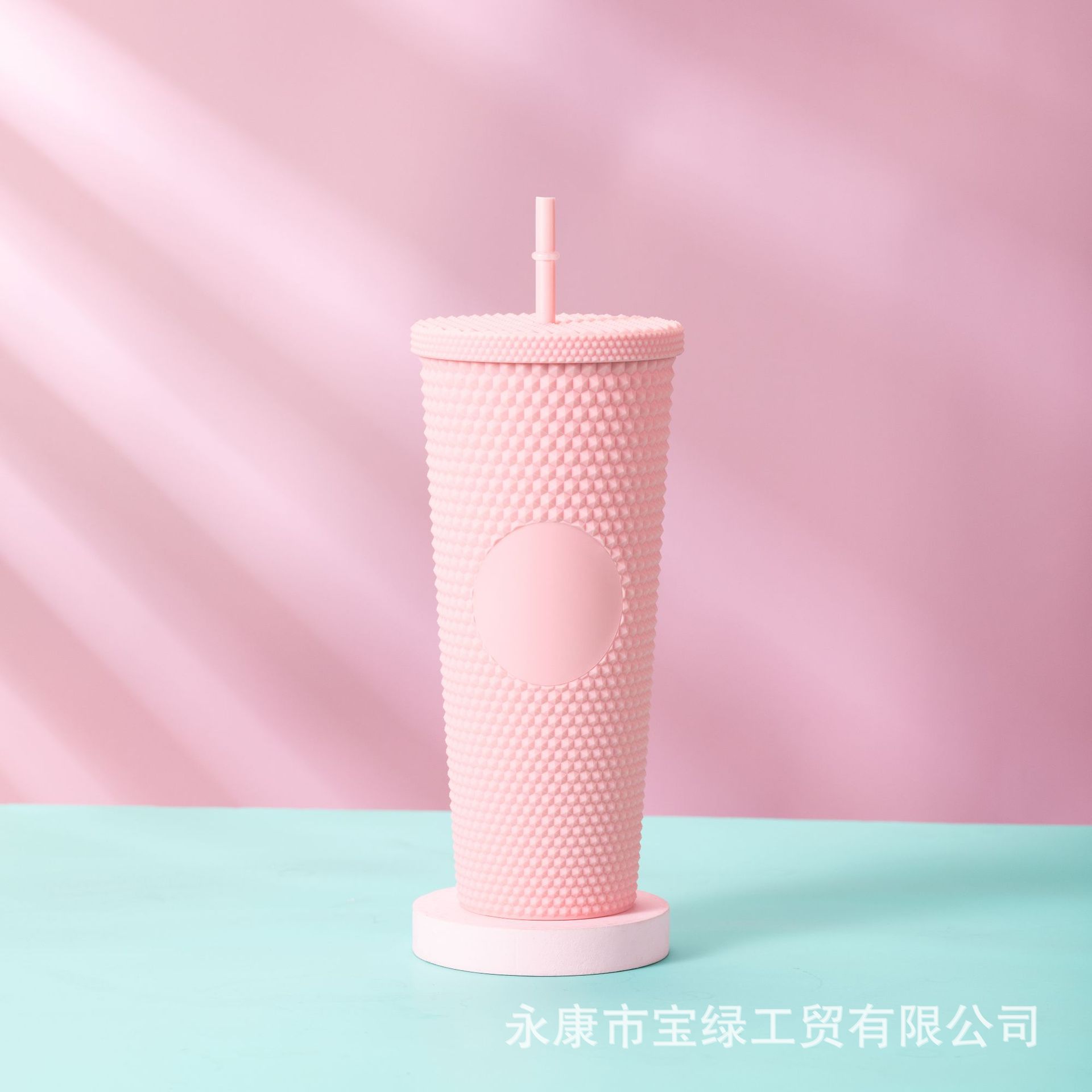 Taza de Plástico de Doble Capa 710ml, con Sorbete, Diseño Diamante/Durian, Transfronteriza