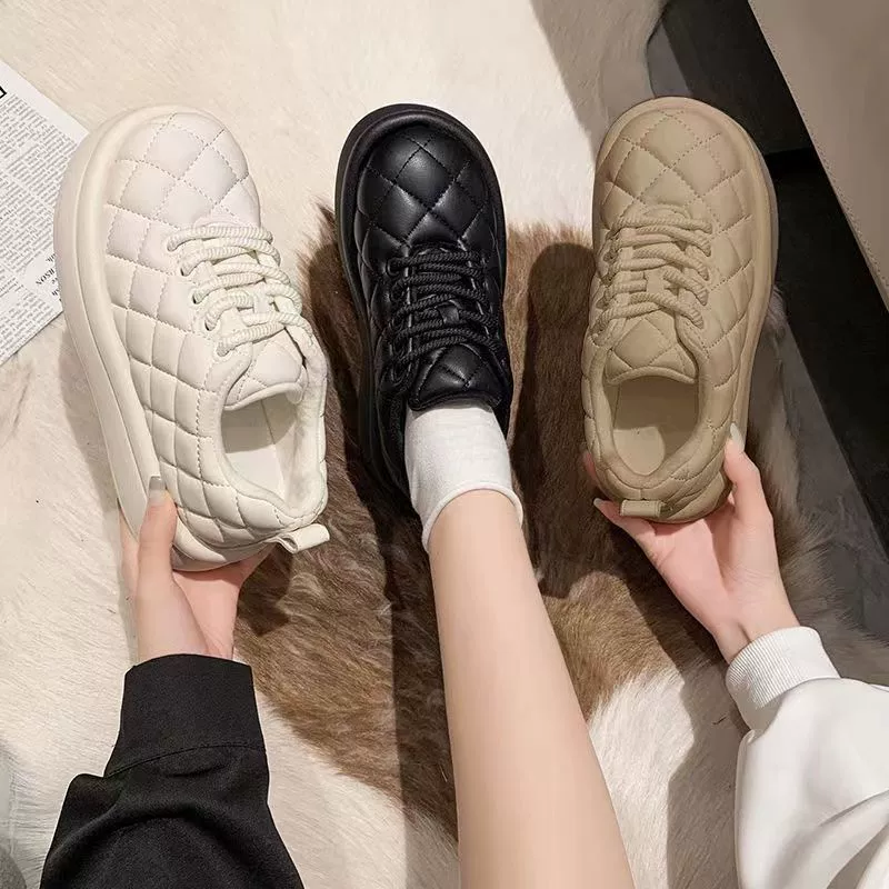 Заводская поставка Теплая Повседневная обувь на флисовой подкладке для женщин с хлопковой подкладкой 2023 осенне-зимние новые универсальные Нескользящие зимние сапоги с ромбами на толстой подошве
