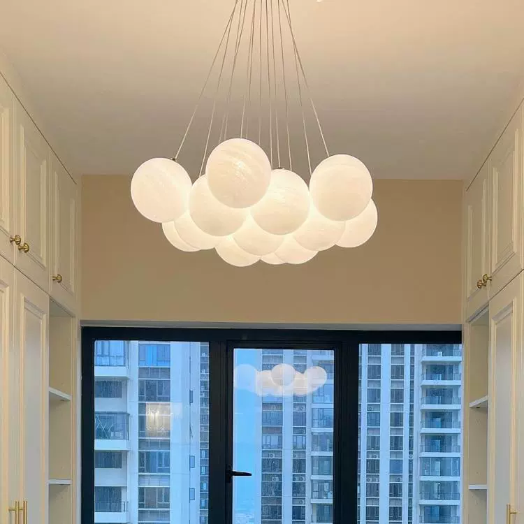 Round bulb, ceiling lamp, moon for living room, creative glass cream lights, french style, light luxury style