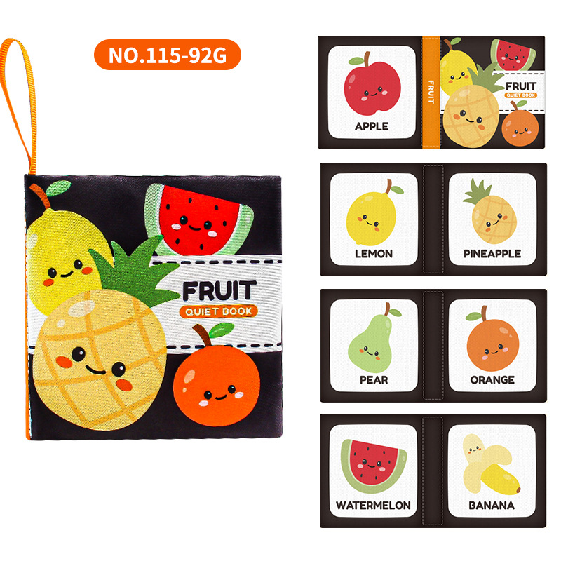 Cuatro libros de tela tridimensionales transfronterizos para bebés juguetes de educación temprana 4 caras 8 páginas en inglés libros de palma de alimentos y cognición animal libros de tela para bebés