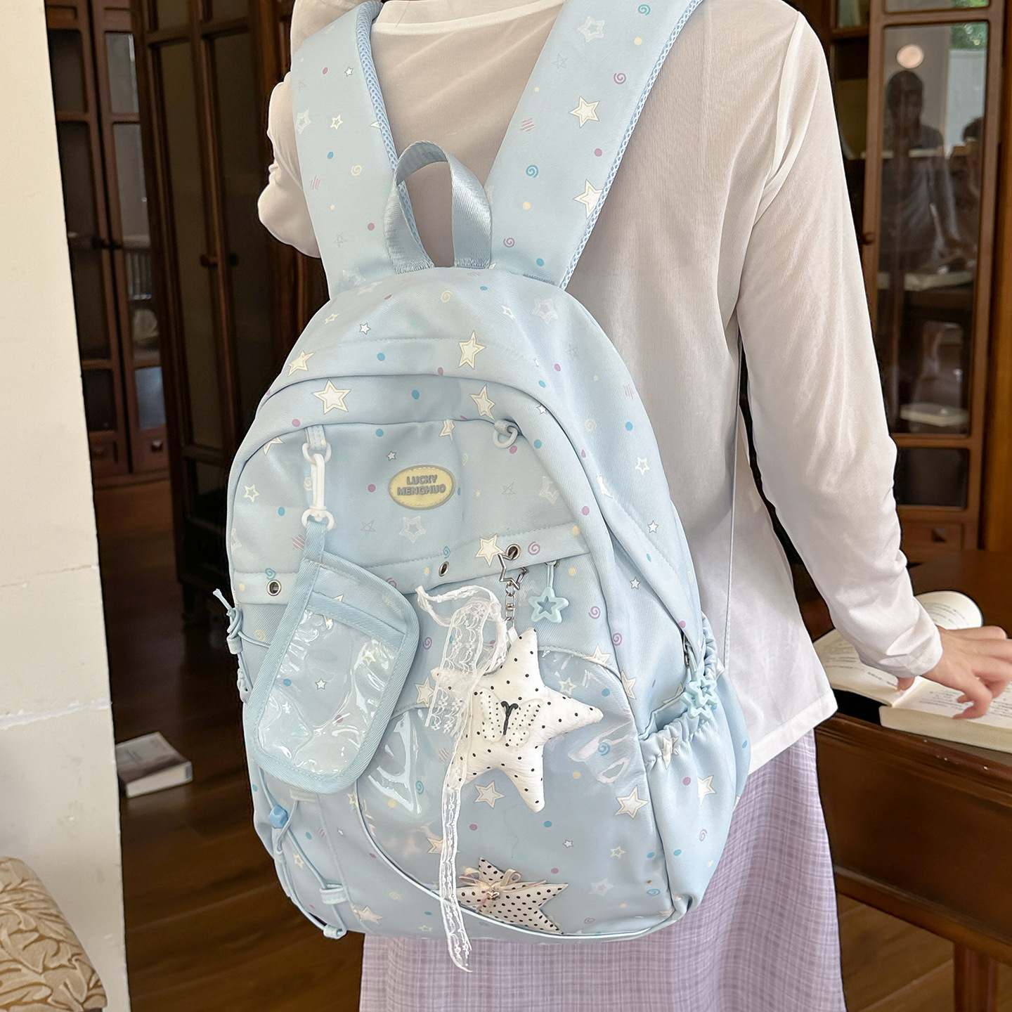Korean-Style Ins Cartoon Casual Backpack, Fresh and Simple Shoulder Bag, Large Capacity School Bag for Middle School Students, Versatile Backpack