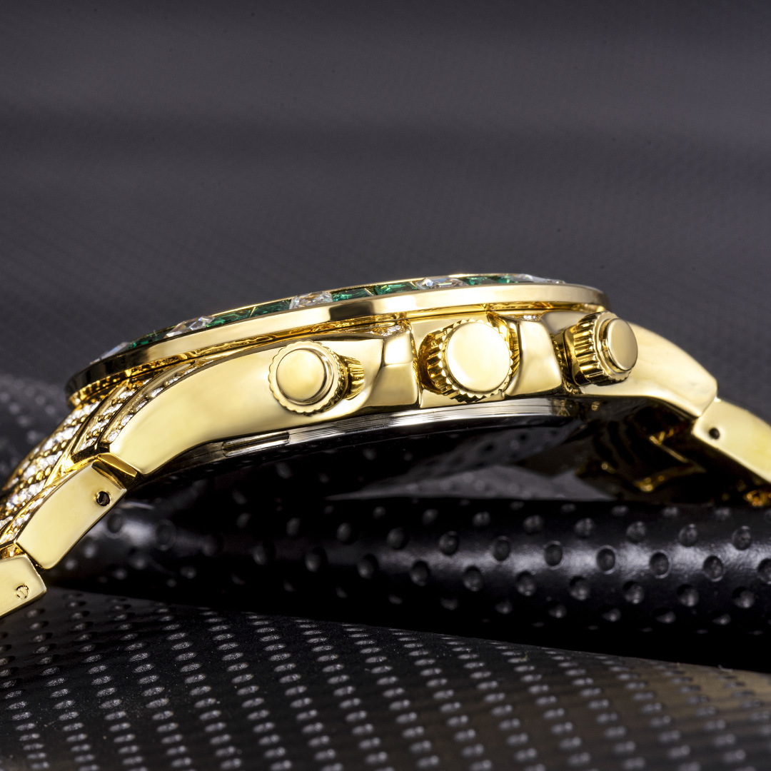 Missfox Men's Mechanical Watch Diamond Daytona Green Dial Luxury_voghion.com
