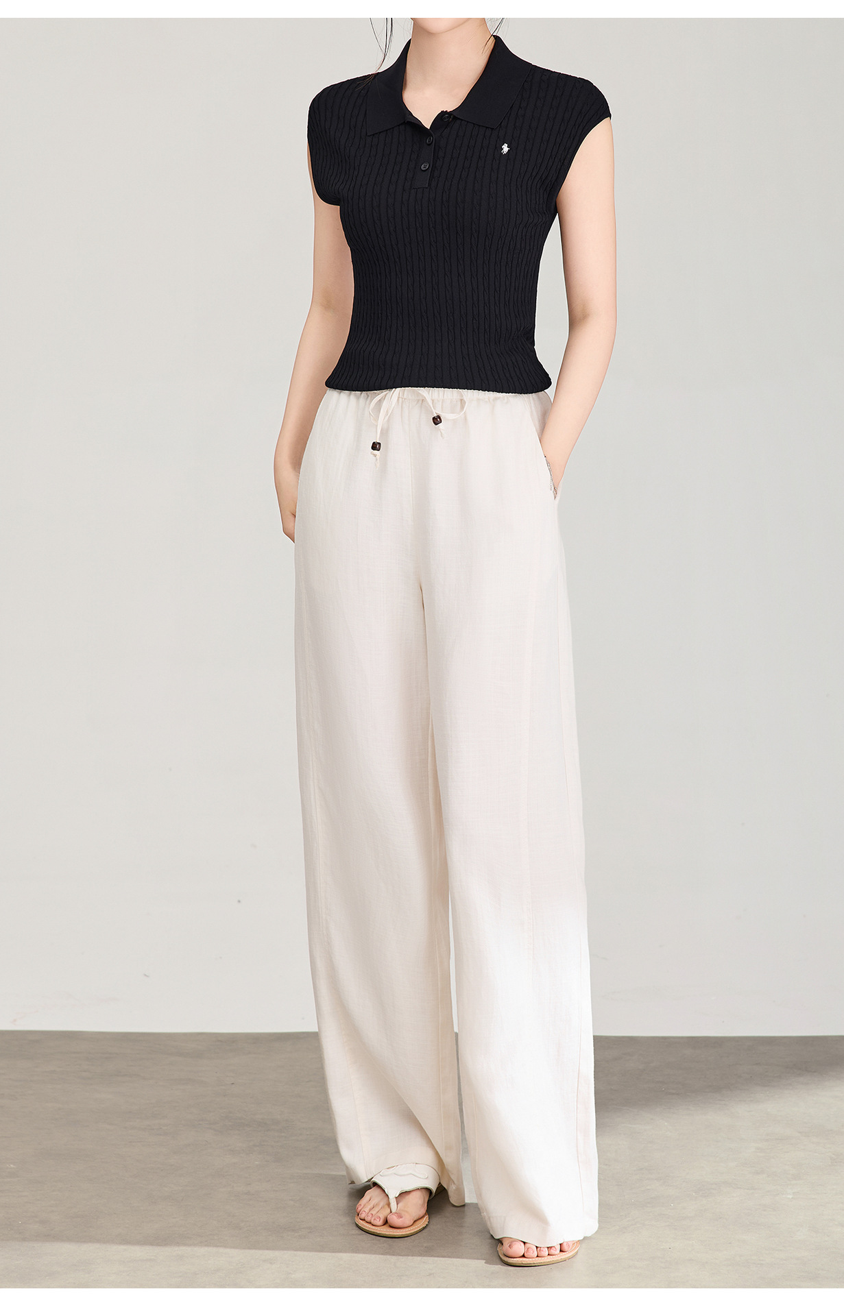 Quần culottes nữ ống rộng chất liệu linen phối lụa, cạp chun rút dây, dáng suông mềm mại — màu xanh táo chi tiết 26