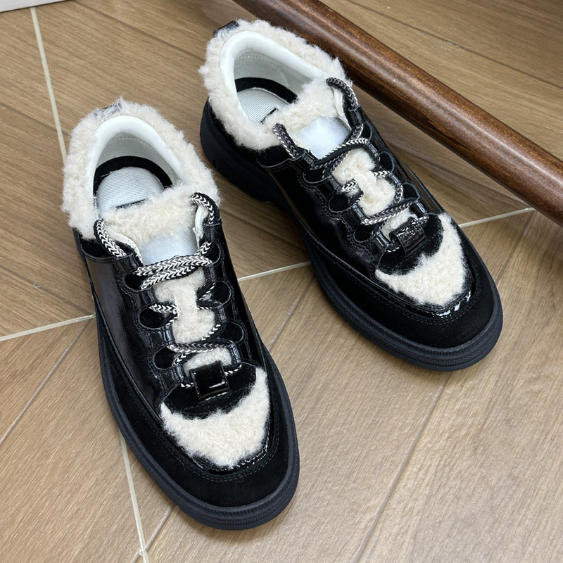 闭眼入~小香风泰迪毛毛鞋平底绑带熊猫拼色休闲运动鞋CC板鞋