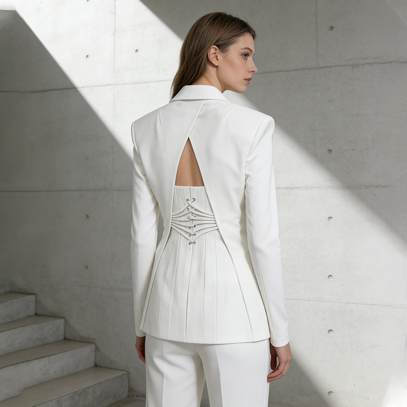 Elegant Commuting Style Solid Color Blazer for Women 2026 Spring New Fashion Hollow Out Backless Design Small Blazer
