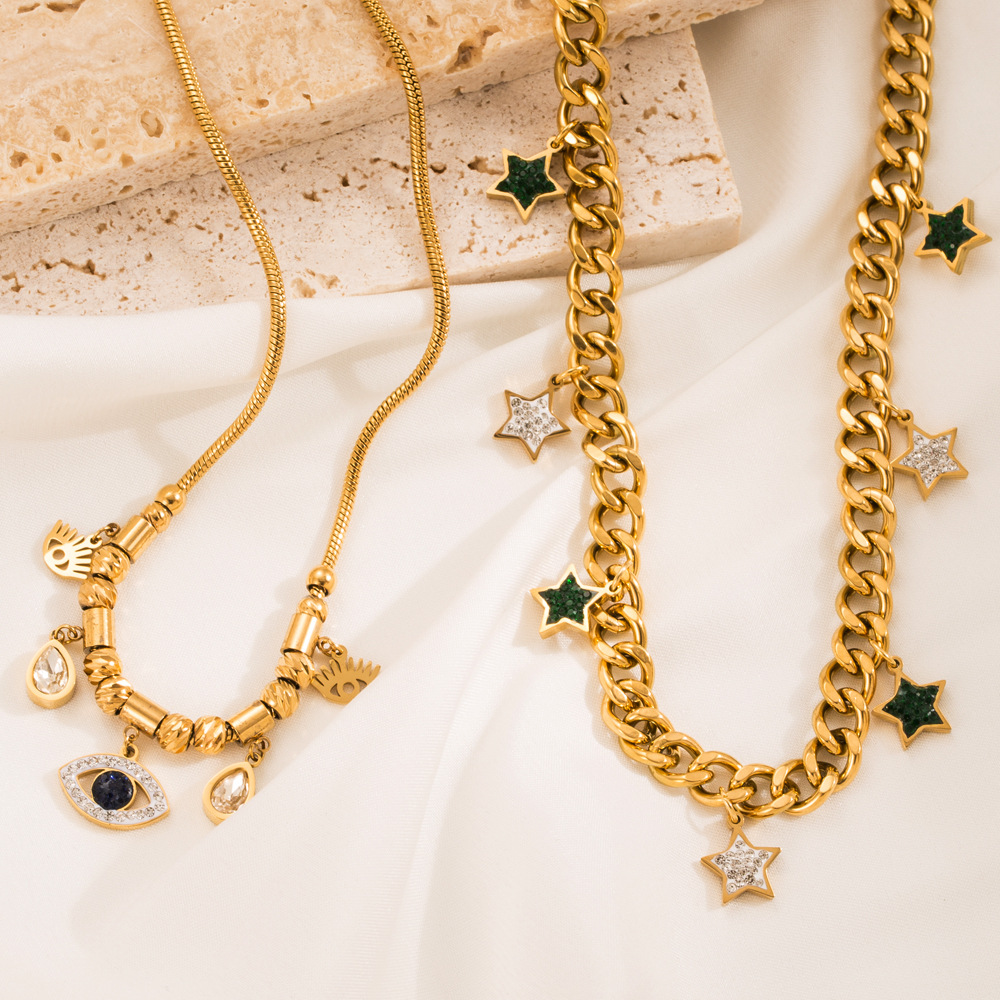 Fashion Star Eye Titanium Steel Plating Inlay Artificial Gemstones Pendant Necklace 1 Piece