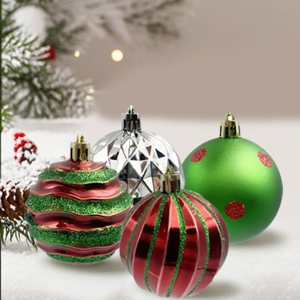 Spot 6CM bola de Navidad rojo verde plata en forma especial pintado de plástico galvanizado bola de Navidad árbol de Navidad decoración de Navidad