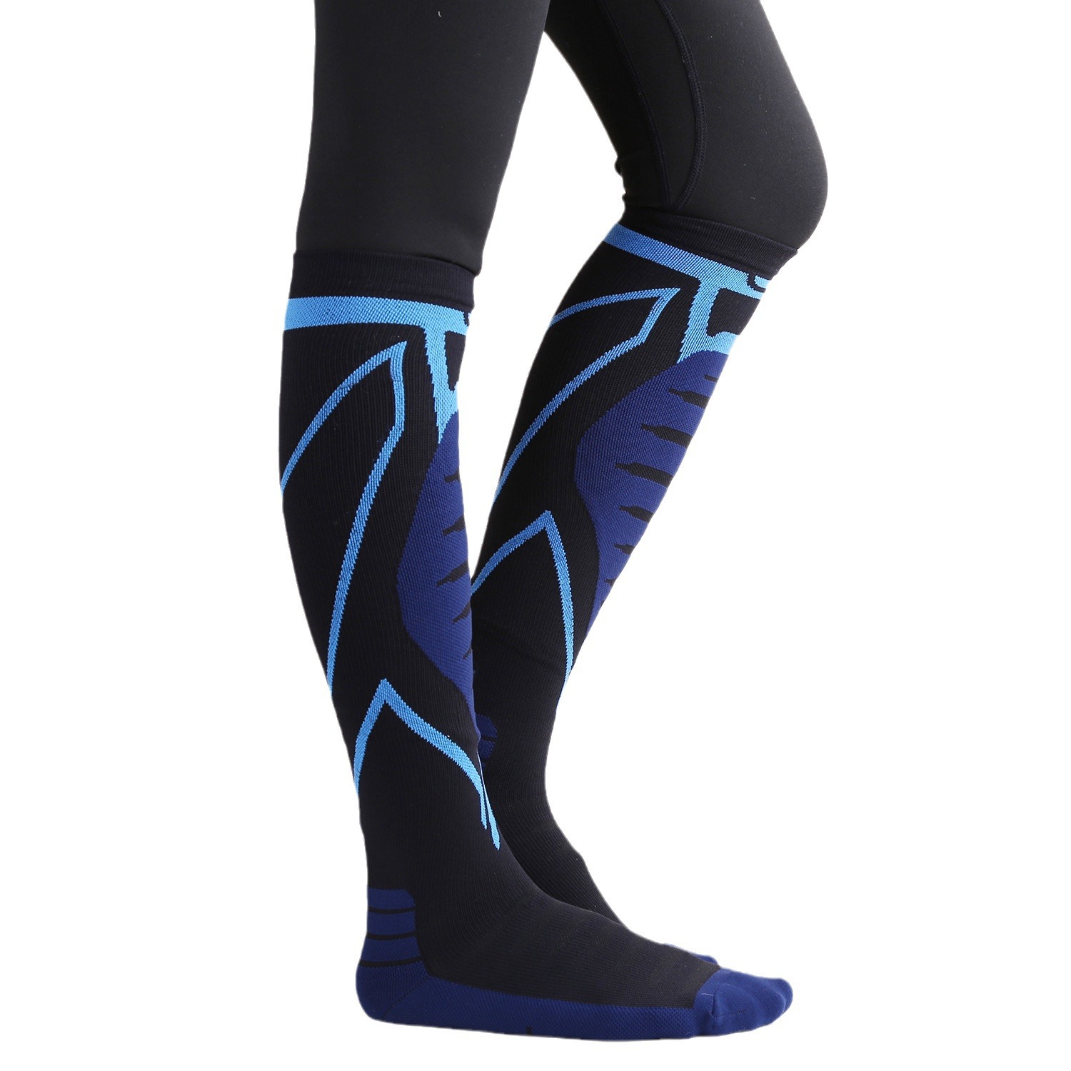 Calzini sportivi professionali a pressione, calzini da corsa per maratona all'aperto, fondo in spugna, protezione polpaccio elastica alta, calzini a compressione a tubo lungo_voghion.com