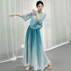 新しいスーパーフェアリークラシックダンスチャイナドレス襟中華民国スタイルトップス練習服エレガントなワイドレッグパンツスカート中国風ダンス服