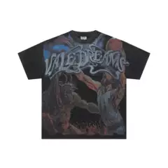 2025 ALELIVES New Cross border Foreign Trade Trendy Brand Printed American Hip Hop Washed Casual Cotton Short sleeved T-shirt