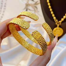 999足金包银平安锤纹宽手镯简约黄金平替送礼送长辈金包银首饰