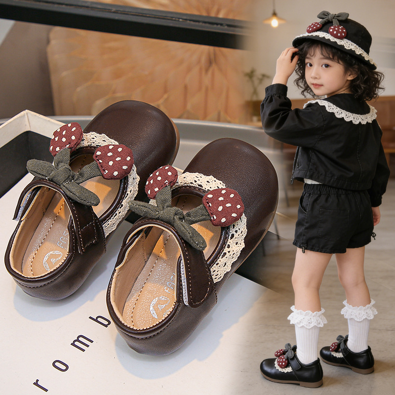 Zapatos de princesa de niñas de encaje zapatos de cuero 2026 nuevos niños Mary Zhenzhao boca simple zapatos de bebé zapatos de beans