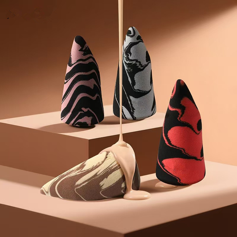 双色大理石纹美妆蛋山峰异形手指不易吃粉不卡粉非乳胶泡水巨软BB