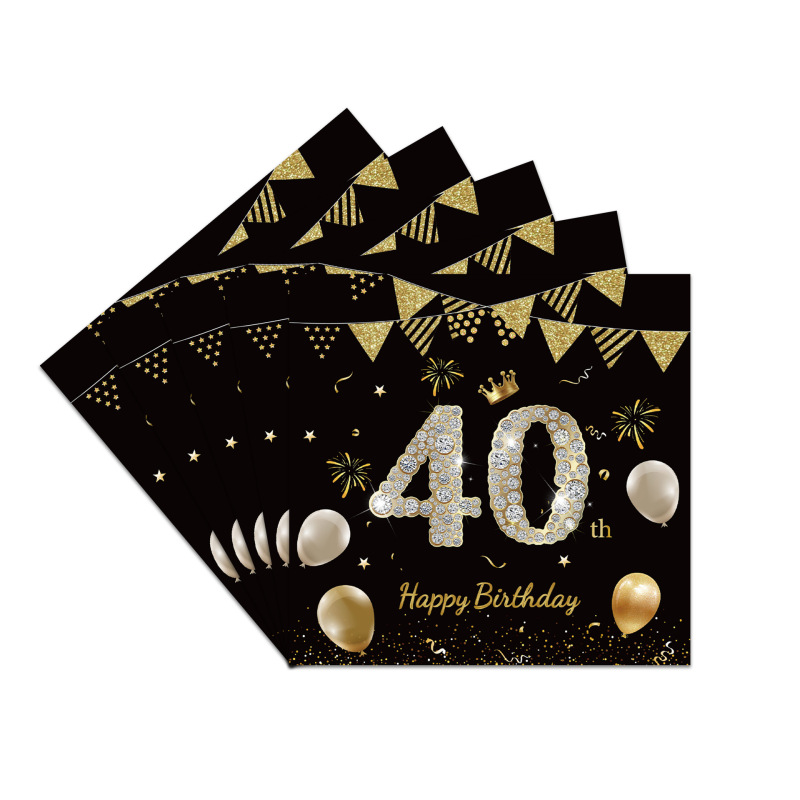 黑金周岁生日派对纸盘21岁30岁100岁纪念日一次性餐盘纸巾桌布|undefined