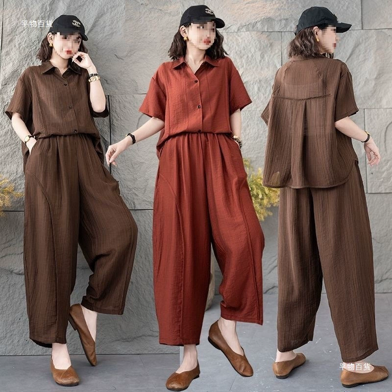 Летний костюм из шелка и льна для мамы, новое модное и стильное летнее платье для людей среднего и пожилого возраста, с короткими рукавами, закрывающее живот, стройнящее и прочное.