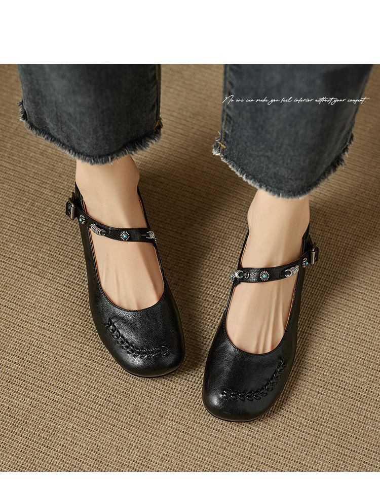 Giày Mary Jane nữ quai ngang gót thấp 3.5 cm phong cách Pháp — màu nâu chi tiết 19