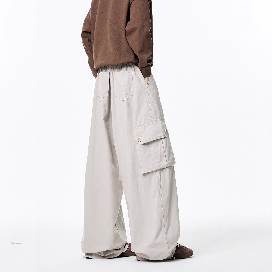 American Retro Casual Men's Summer Streetwear Relaxed Style Wide Leg Work Pants with Large Pockets Loose Matchy Matchy Pants