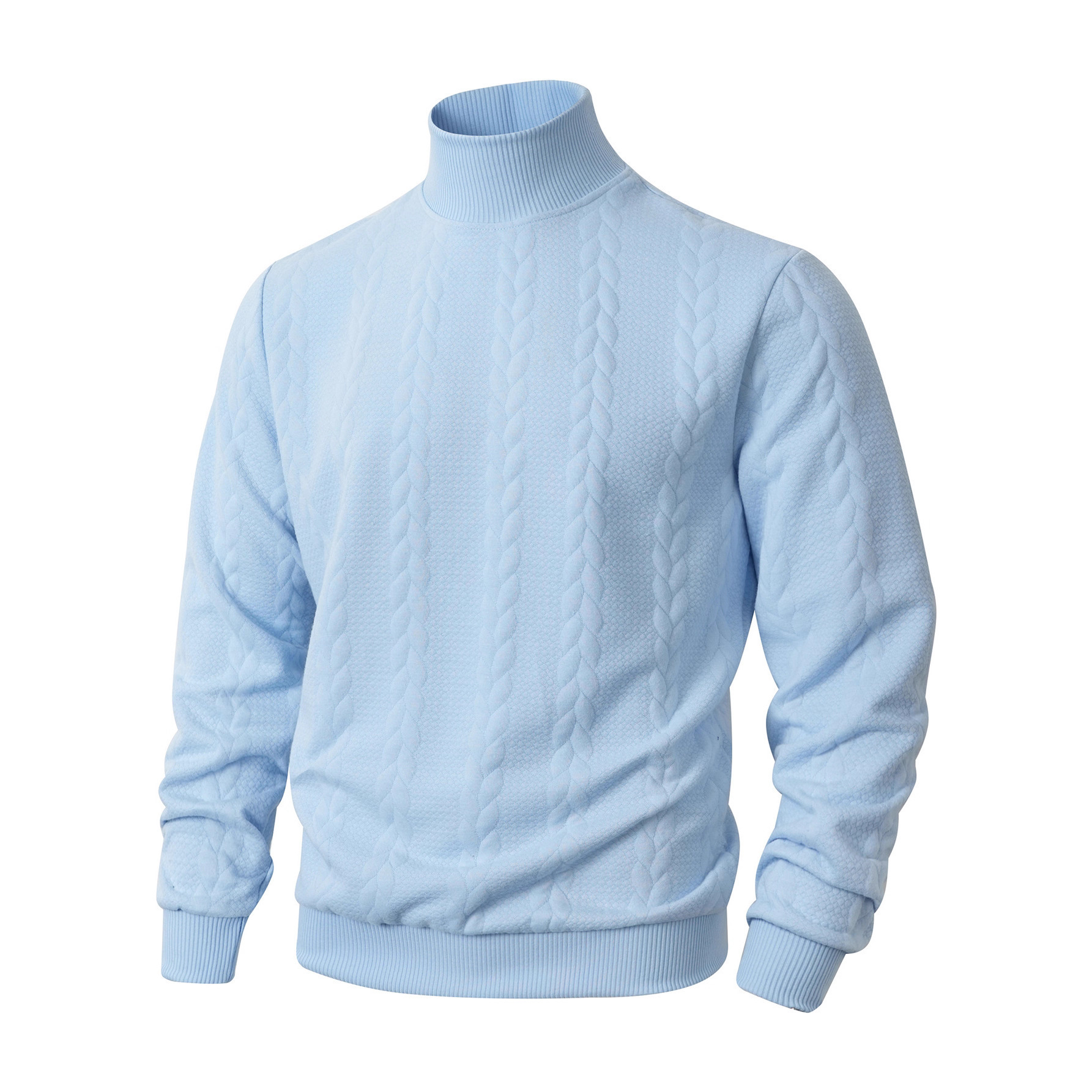Transfronterizo europeo otoño invierno jersey jersey diario de color sólido joven hombre moda jacquard cuello alto jersey cálido hombre