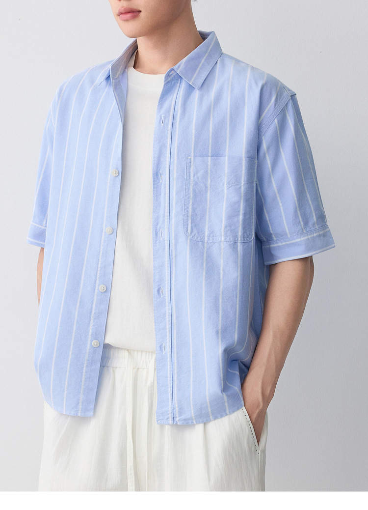 Áo sơ mi nam ngắn tay sọc cotton thoáng mát — màu xanh nhạt chi tiết 32