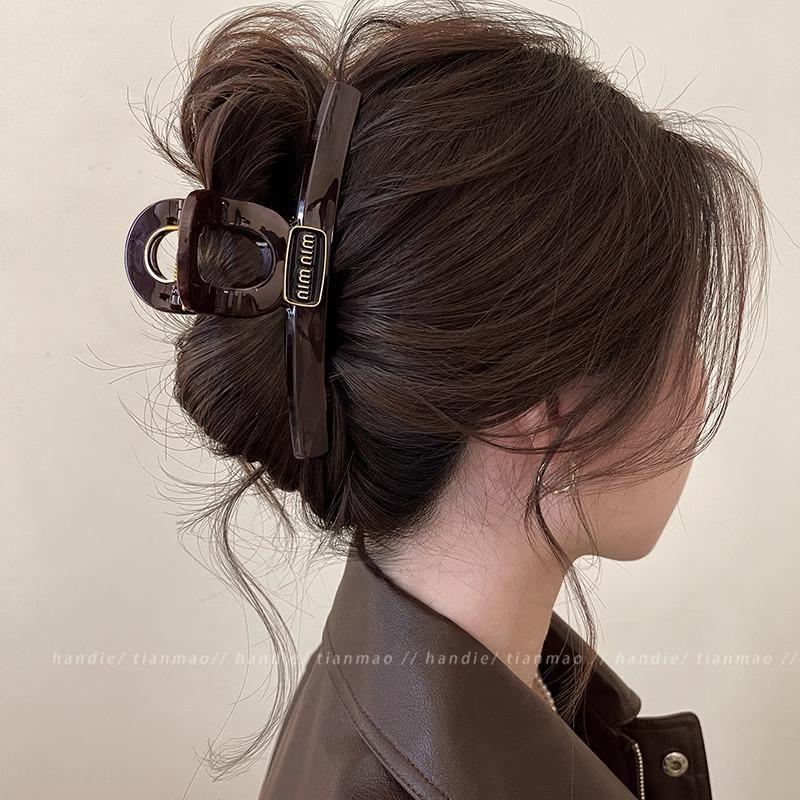 2024 new high sense shark clip back head hair clip temperament clip hairware metal label hair grip female