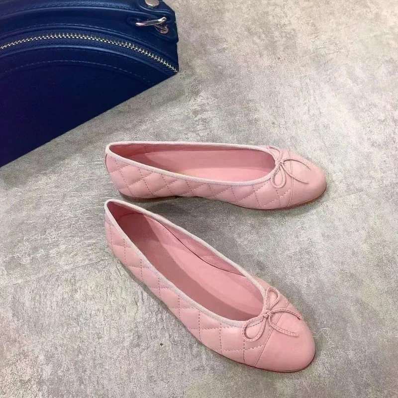 In-Stock Chanel-Style Color-Blocked Bow Women's Shoes 2024 Spring/Summer Flat Heel Women's Fashion Ballet Shoes Coco Low Heel