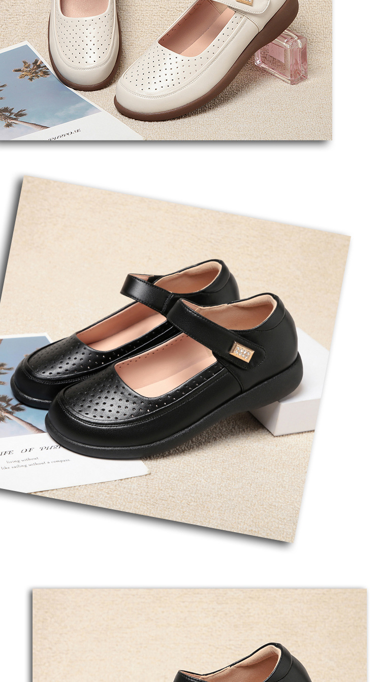Dép sandal nữ mũi nhọn đế mềm da thật, giày lỗ rỗng mùa hè chống trượt — màu be chi tiết 14