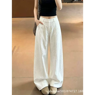 天丝亚麻西装阔腿裤女夏薄款高腰显瘦直筒裤小个子宽松垂感棉麻裤