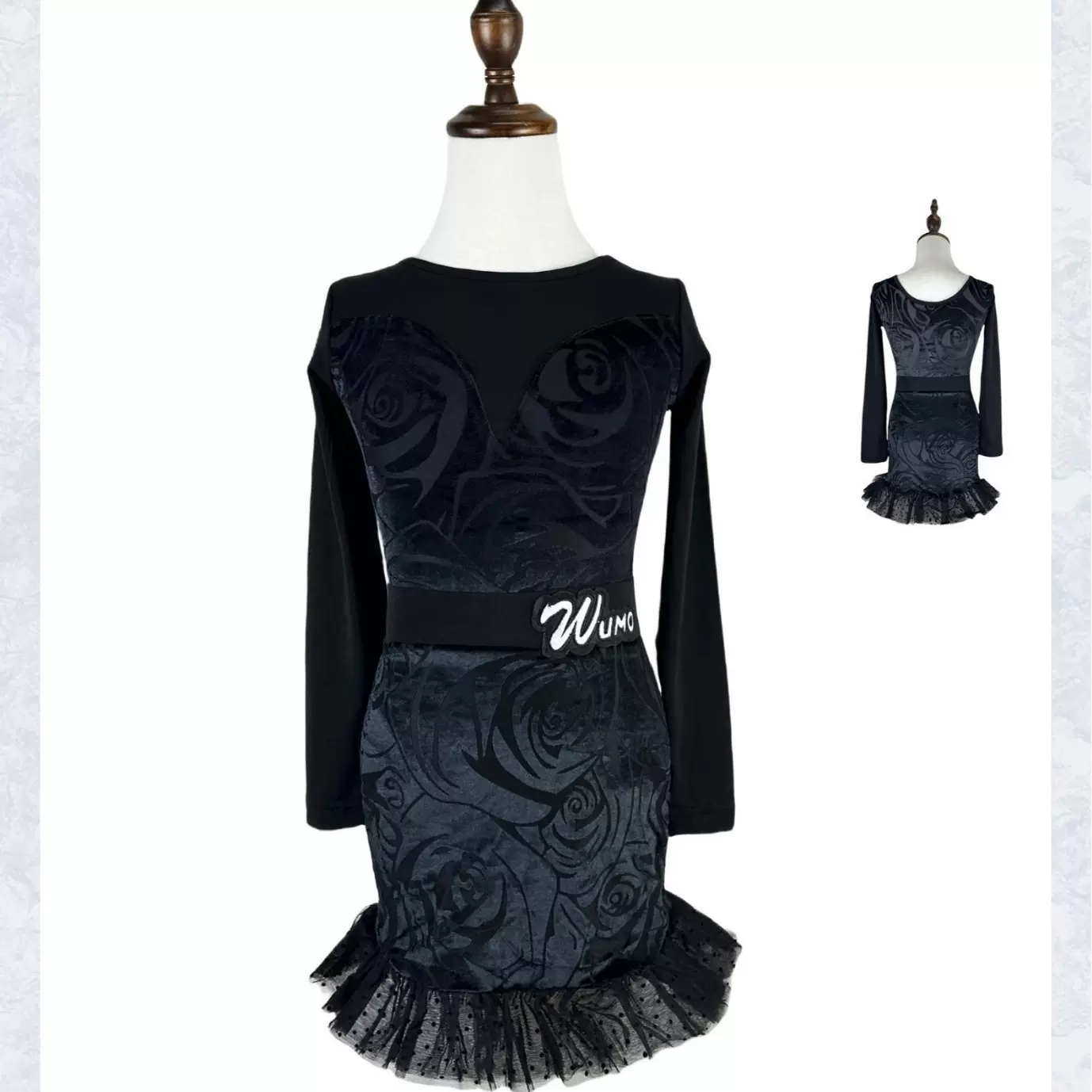 WUMO舞莫新款女童专业拉丁舞练功服训练服长袖烧花分体套装秋冬款