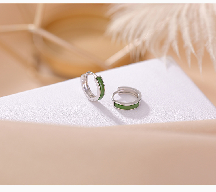 Bông tai ngọc bích Hetian tự nhiên bạc S925 mặt đá Jasper hình ống cong kiểu dáng giản dị — Mẫu bạc chi tiết 7