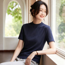 极简风半高领气质打底显瘦百搭短袖女夏季新款高级感修身针织t恤