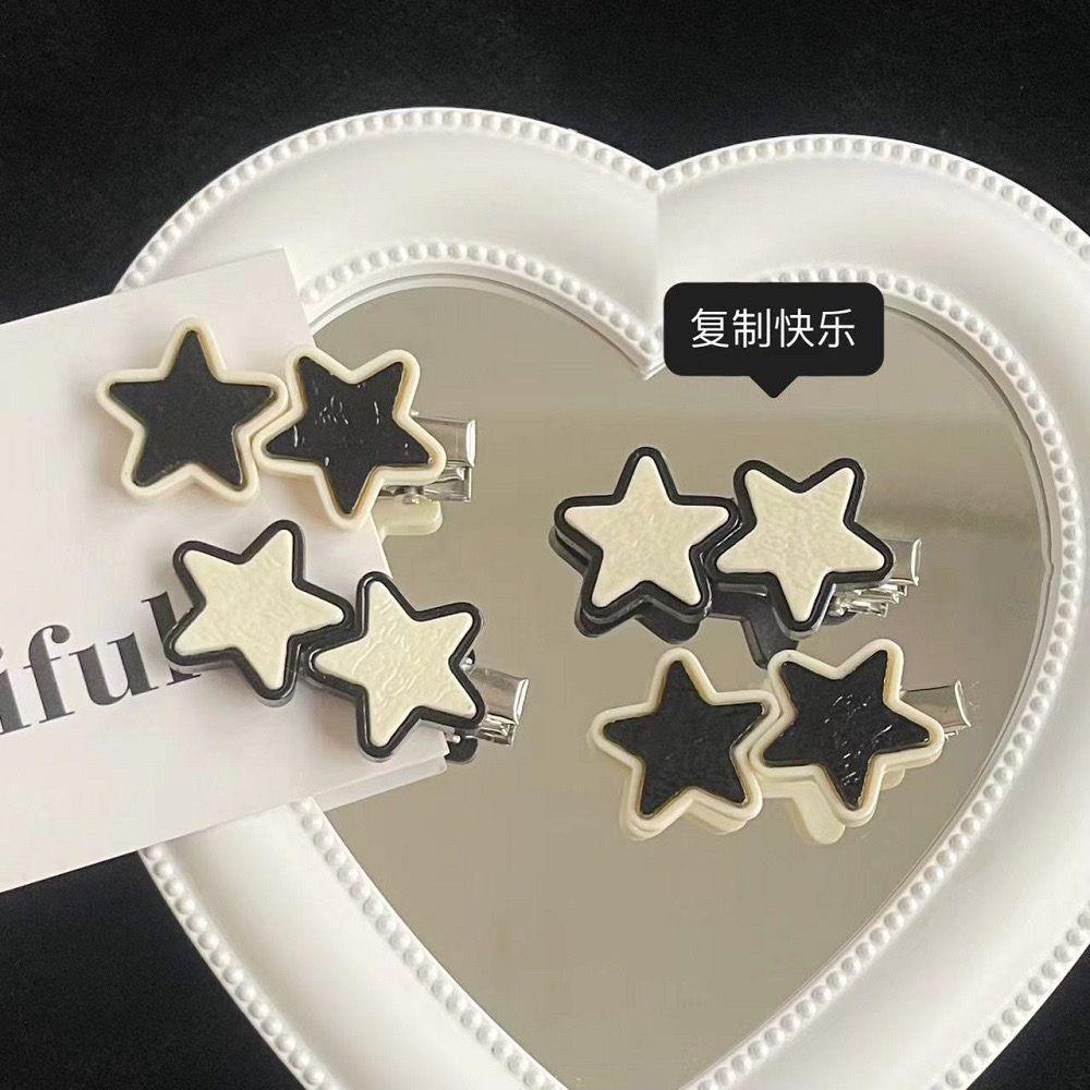 黑白星星y2k髮夾甜酷少女心卡通劉海邊夾原宿風五角星鴨嘴夾頭飾