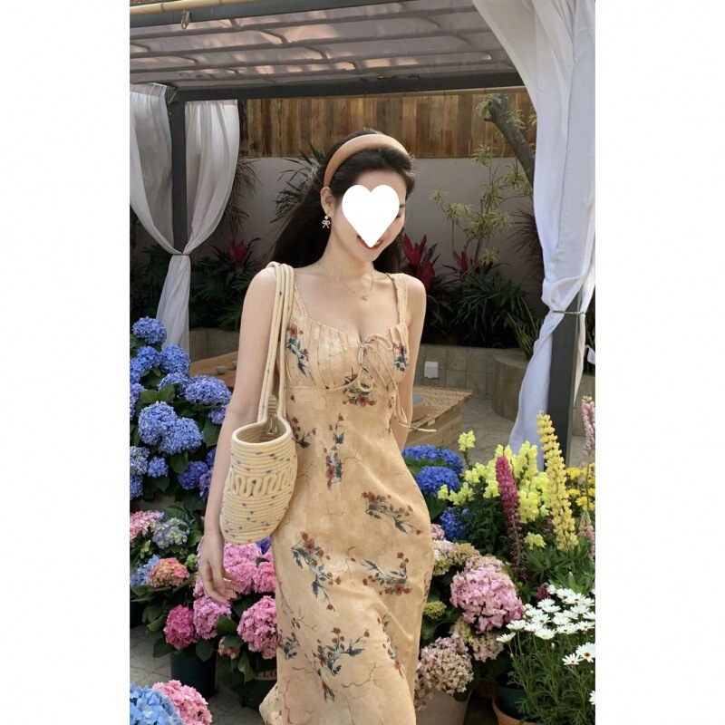 Retro Elegant Pure Sexy Feminine Slim A- line Sling dress Summer