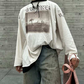 kanyeWest侃爷yeezy专辑封面周边美式复古坎肩一字领男女款长袖Te