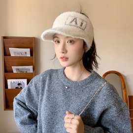 冬季加厚骑车护耳鸭舌帽女韩系素颜百搭空顶可扎马尾保暖棒球帽潮