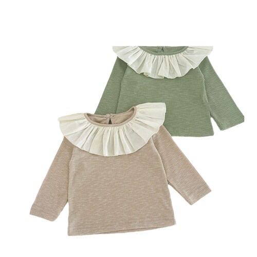 Ins Spring Sweet Baby Collar Stylish T-shirt Korean Version Girls Baby Autumn Lotus Collar Base Shirt Children's Top