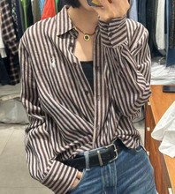 2025秋冬新款金典百搭宽松休闲简约条纹刺绣长袖进口亚麻141