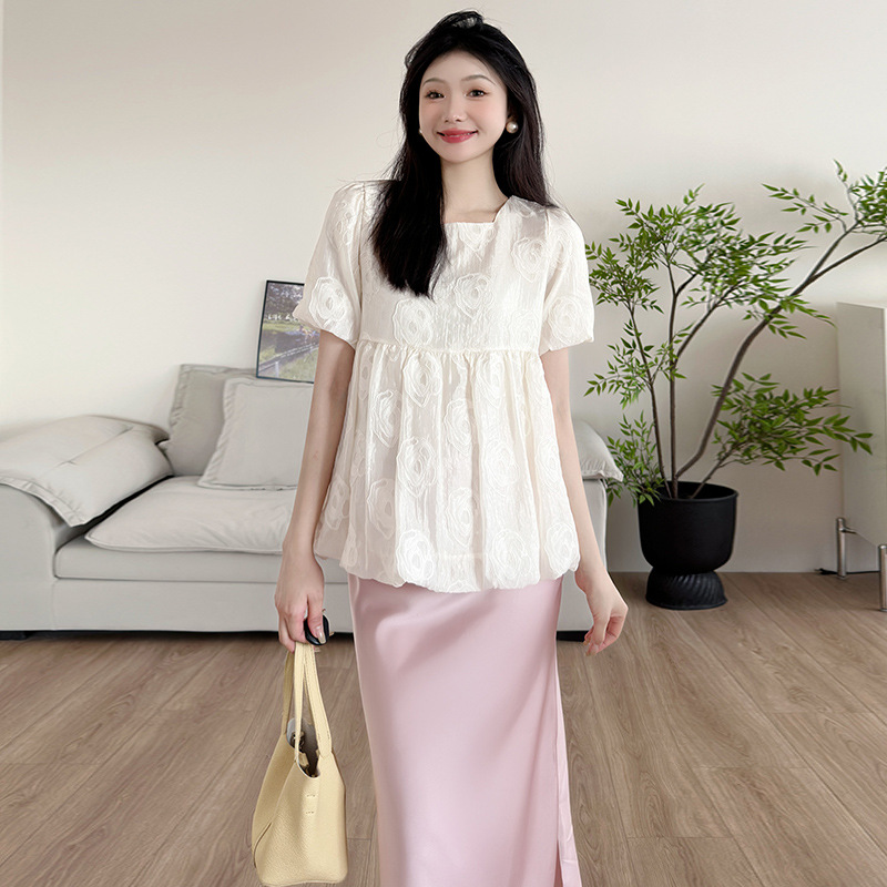 妊婦服セット夏服2024新型半袖子供服上着半身スカート夏服ファッション洋風2点セット